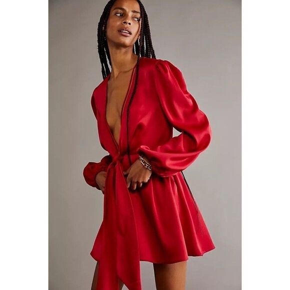 NWT FREE PEOPLE X BOSKEMPER  Sz M LUNA ROMPER ONE  PIECE PLUNGING JUMPER RED - Picture 1 of 4